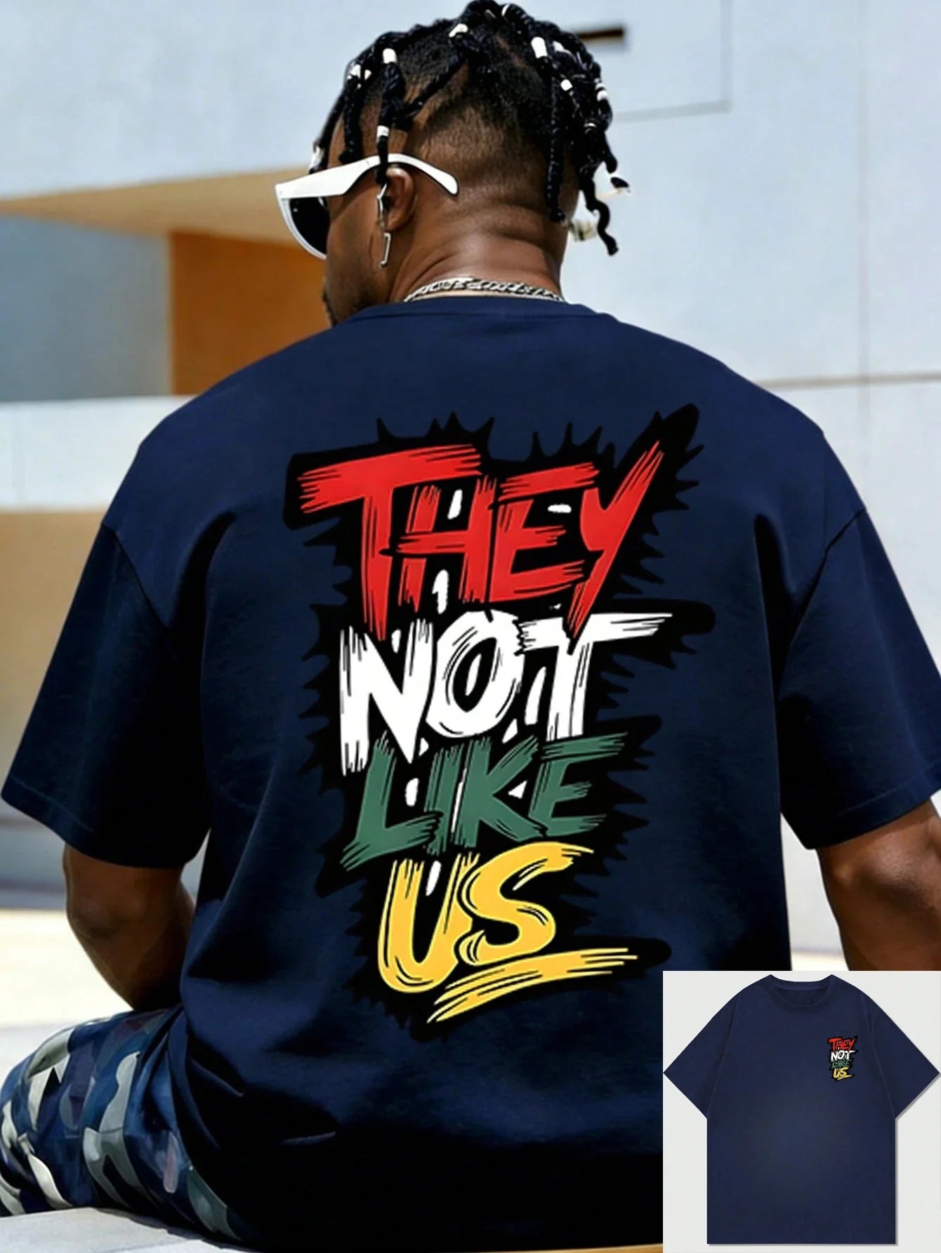 Men's 100% pure cotton fashionable casual loose THEY NOT LIKE US graffiti print round neck short sleeved T-shirt versatile top