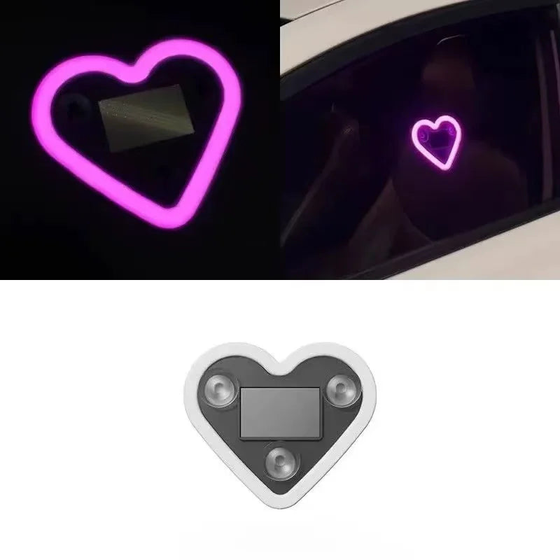 Solar-Powered Led Car Window Neon Lights - Heart-Shaped Rgb-Free Color-Changing Interior Wiring Free Atmosphere Light