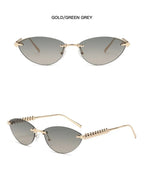 Fashion Trendy Retro Cat Eye Sunglasses Women Luxury Designer Vintage Style Chic Frameless Metal Small Triangle Eyewear