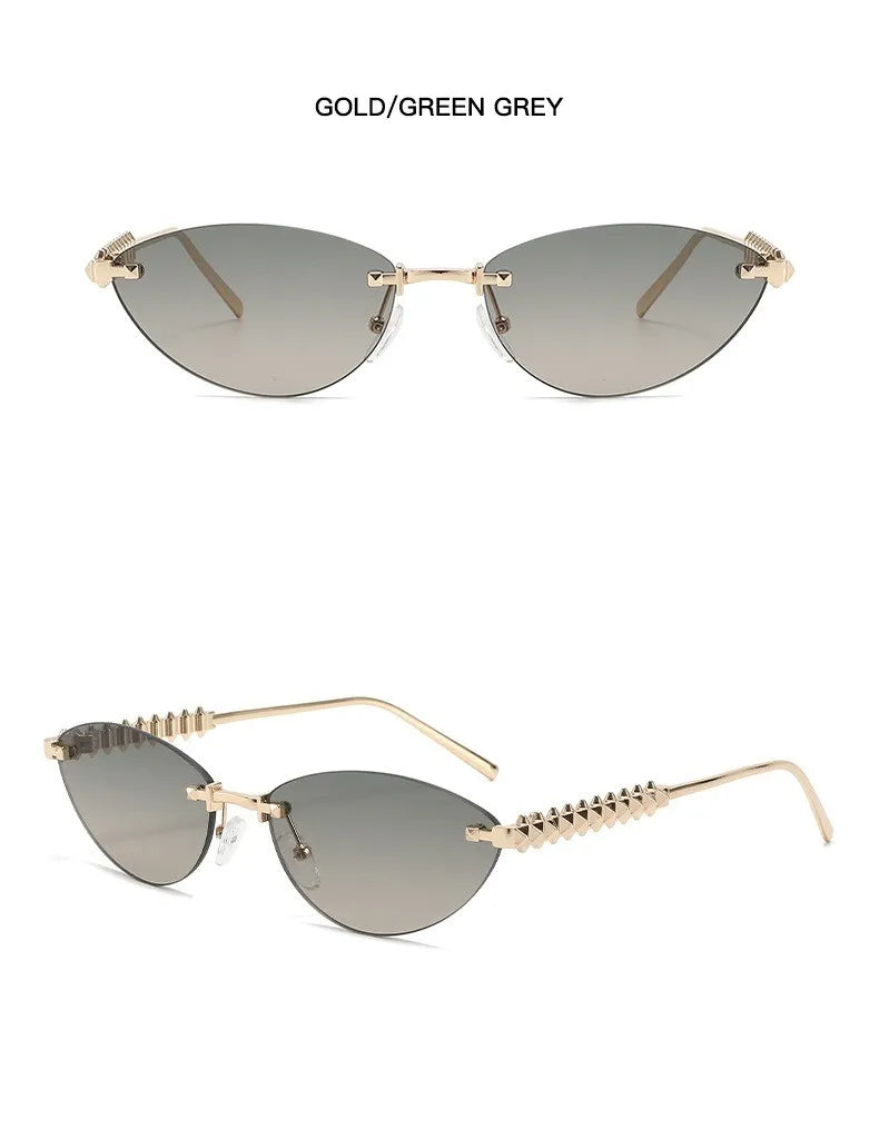 Fashion Trendy Retro Cat Eye Sunglasses Women Luxury Designer Vintage Style Chic Frameless Metal Small Triangle Eyewear