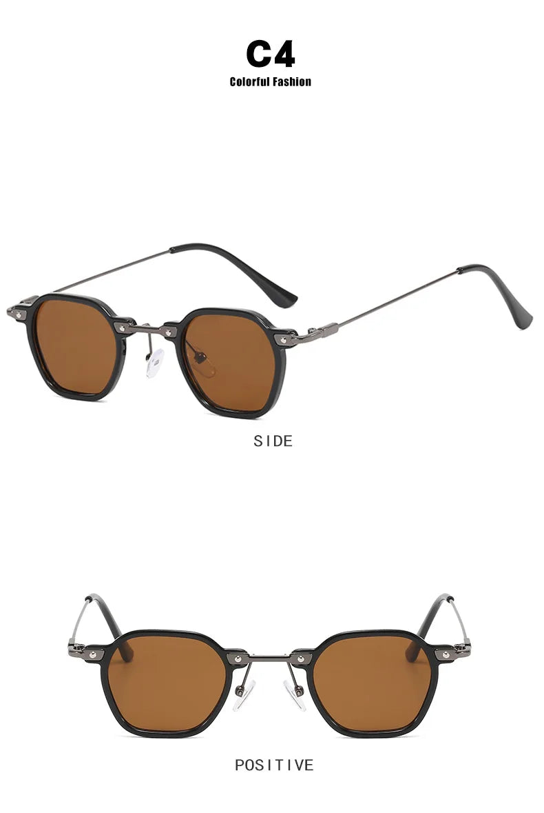Retro Square Sunglasses Men Small Frame Sun Glasses Women New Fashion Polygonal Metal Eyeglasses Shadow UV400