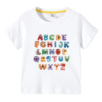 Boys Girls T-Shirt 26 Letters Print Black 100% Cotton Short Sleeve Tee Soft Casual Summer Tops for Kids Children