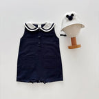 2026 Summer New Baby Sleeveless Bodysuit Cotton Infant Boy Girl Solid Sailor Collar Jumpsuit Newborn Toddler Clothes 0-24M