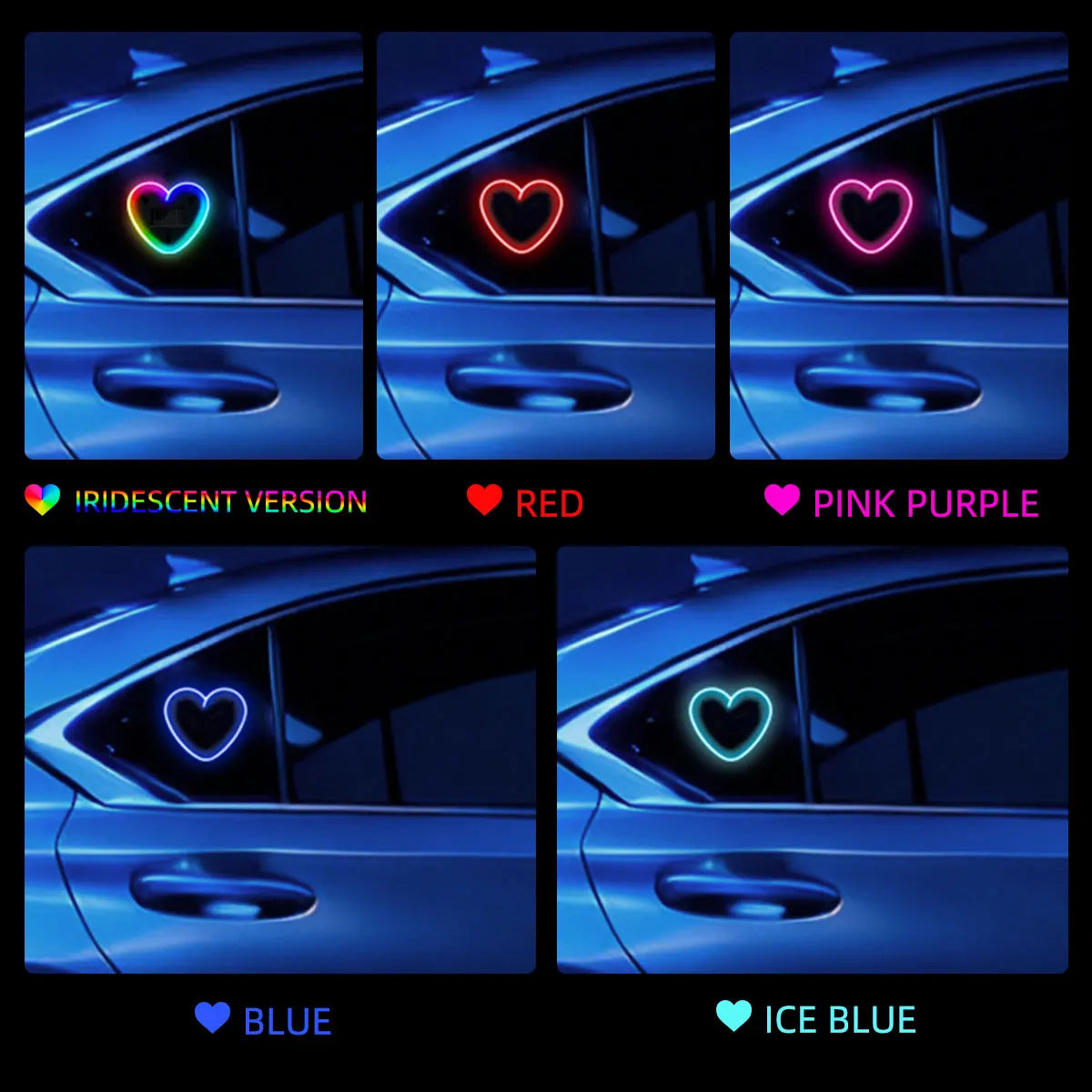 Universal Solar Atmosphere Light Heart-shaped Dynamic Gradient LED Fit Car Interior Ambient Light Decoration Accessory RGB