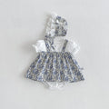 2026 Summer New Baby Girl Sweet Floral Splicing Bodysuit Dress + Hat Infant Cute Princess Jumpsuit Cotton Newborn Clothes 0-24M