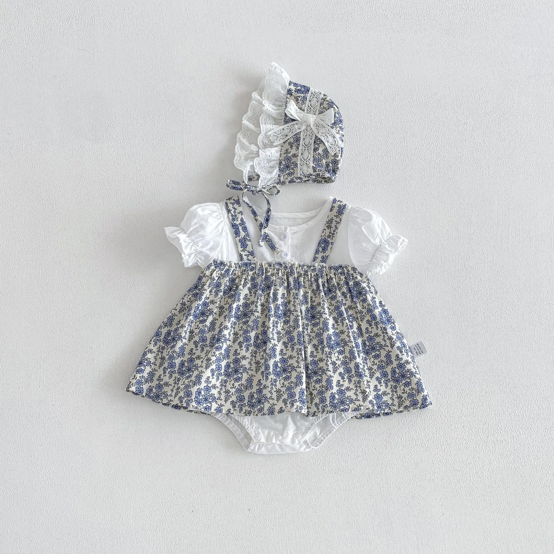 2026 Summer New Baby Girl Sweet Floral Splicing Bodysuit Dress + Hat Infant Cute Princess Jumpsuit Cotton Newborn Clothes 0-24M