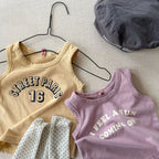 2026 Summer New Children Sleeveless T Shirts Cotton Boys Girls Letter Print Loose Vest Baby Thin Casual Tops Kids Clothes