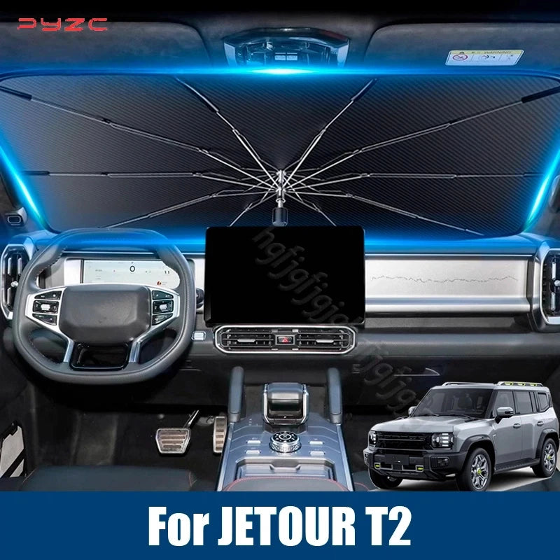 For JETOUR T2 Shanhai T2 Traveller 2024 2025 2026 Car Windshield Sunshade Retractable Umbrella Front Heat Insulation Accessories
