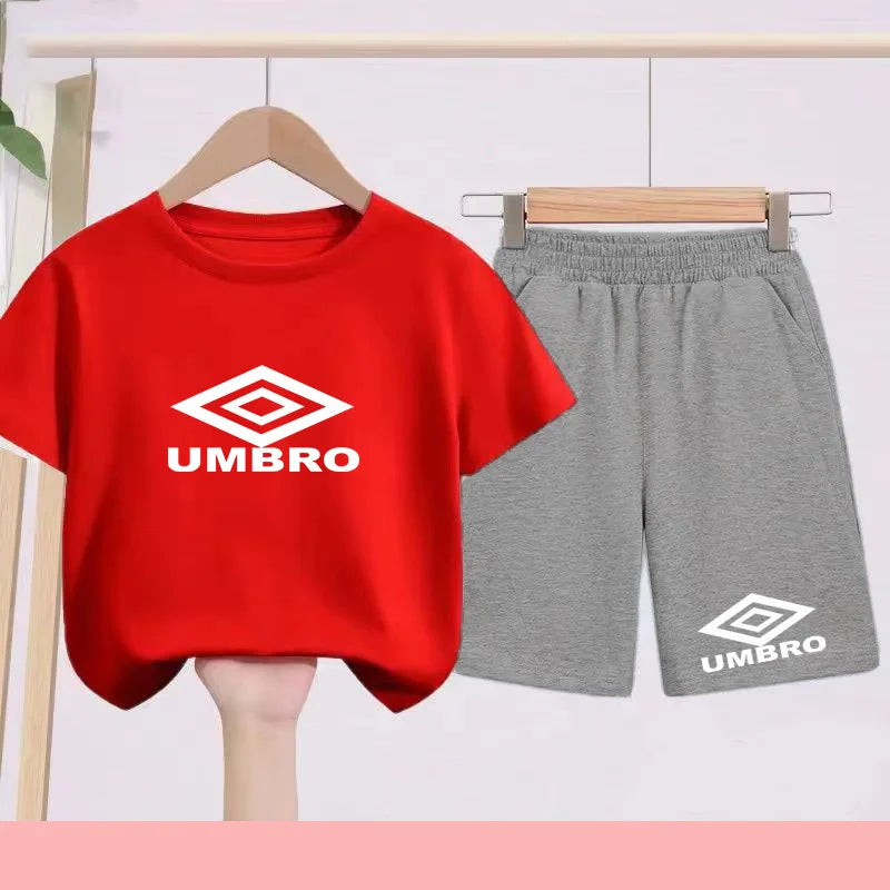 Children's Summer Boys and Girls Sports T-shirts in White-casual Short-sleeved Short Set - Two-piece Set-suitable for Ages3to13