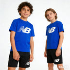 Two-piece kids' set: short-sleeve T-shirt and shorts with musical star print. Perfect for summer sports and trendy style, suitab