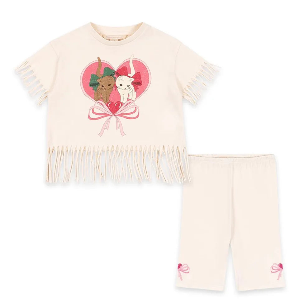 2025 KS Brand Summer Baby Girls Tassel Dresses T Shirts + Shorts Suits Sets Kids Clothes Girls Cotton Cherry Tank Dress Top 1-9Y