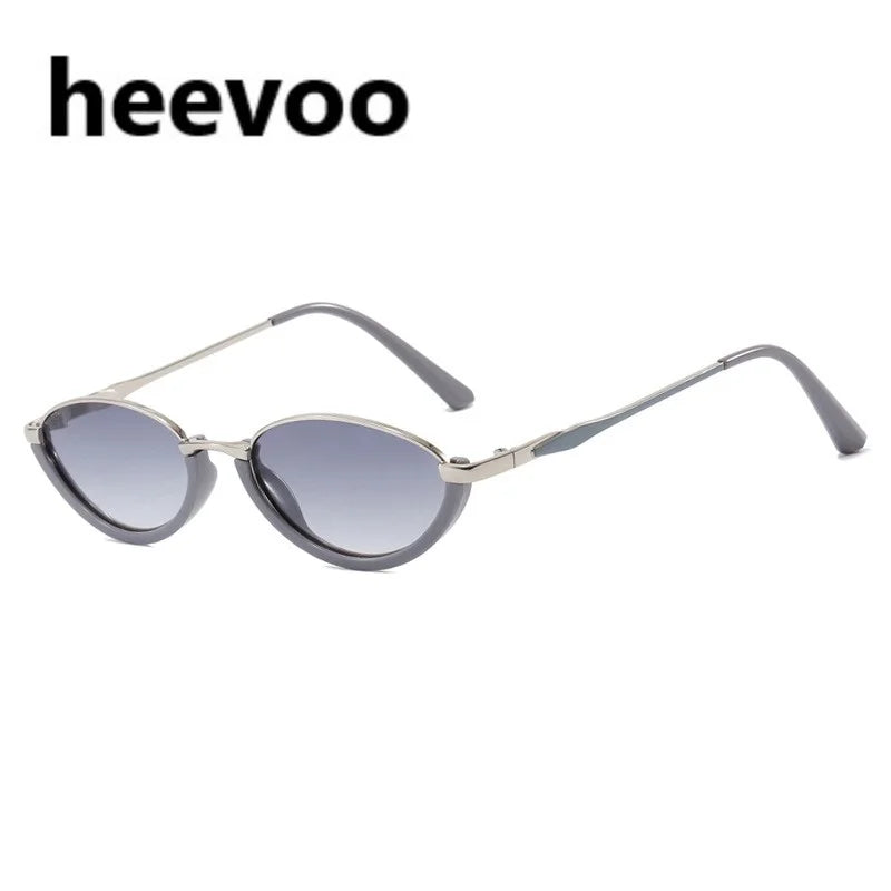Vintage Half Frame Cat Eye Sunglasses Women Fashion Metal Glasses Punk Trendy Sun Glasses Female Shades for Famale Eyewear Uv400