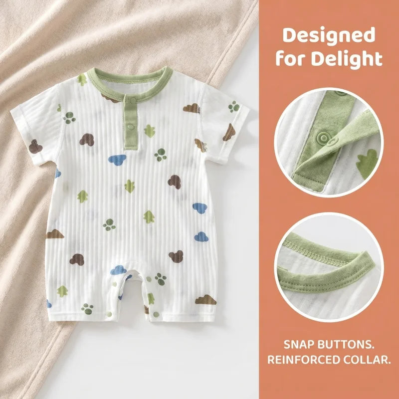 Baby Boys Girls Cotton Jumpsuit Cute Print Breathable 0-24M Toddler Romper Snap Closure Neckline Infant Summer Clothes