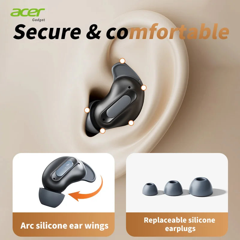 Acer Ohr562 Wireless Bluetooth Headphones, In-Ear Anc Active Noise Reduction, Stereo Sound for Calls, with Charging Case, Mini and Compact Sleep-Aid Headphones Suitable for Sleeping, Compatible with Mobile Phones and Tablets
