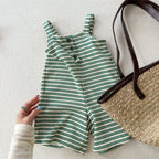 2026 Summer New Children Loose Casual Overalls Toddler Girls Sling Jumpsuit Cotton Boys Thin Striped Strap Shorts Kids Clothes