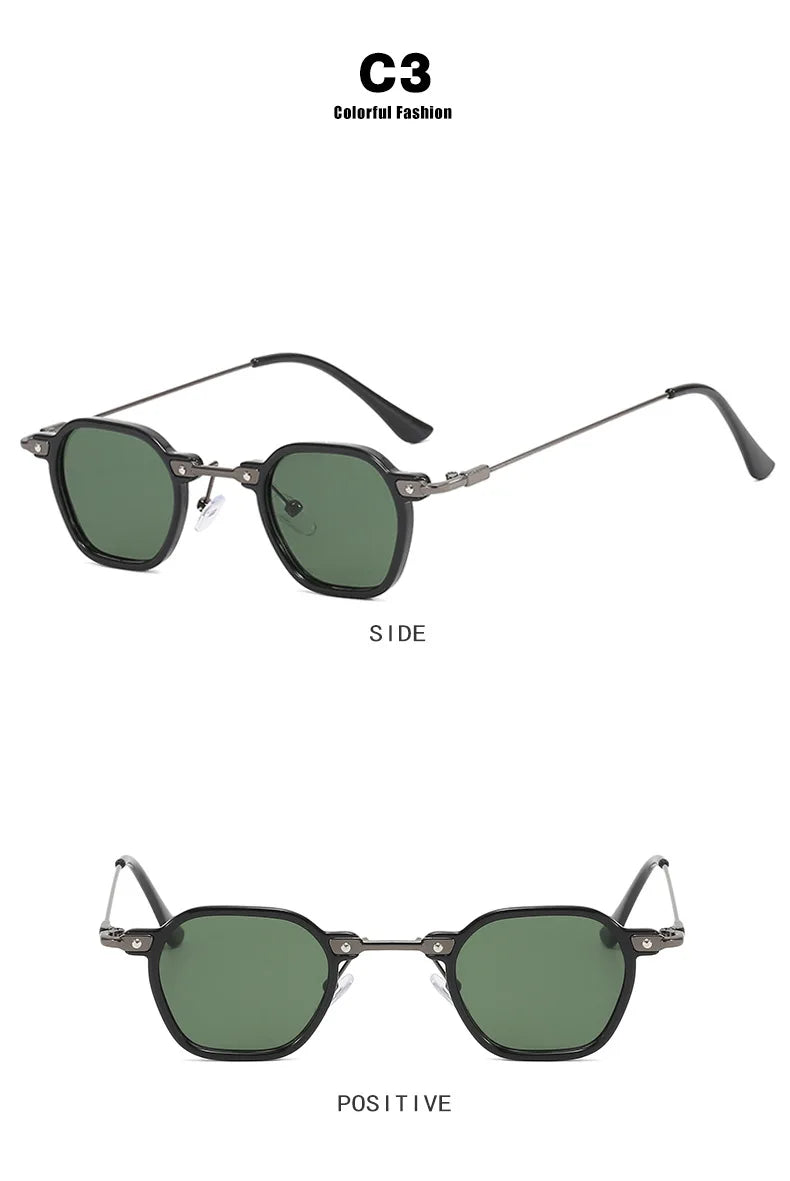 Retro Square Sunglasses Men Small Frame Sun Glasses Women New Fashion Polygonal Metal Eyeglasses Shadow UV400