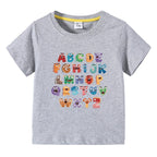 Boys Girls T-Shirt 26 Letters Print Black 100% Cotton Short Sleeve Tee Soft Casual Summer Tops for Kids Children
