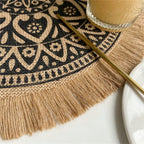 Vintage Pastoral Round Cotton Linen Placemats Handwoven Jute Tassels Placemats Soft Non-slip Table Pads Vase Mats Accessories