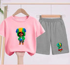 Children's Set Summer Suitable for Both Boys and Girls -Round-neck Cartoon Anime Sports T-Shirt Baby Short-Sleeved Shorts (Set)