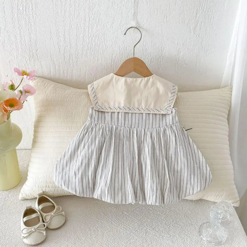 2026 Summer New Girls Preppy Style Striped Vest Dress Cotton Baby Girl Sailor Collar Sleeveless Dress Infant Toddler Clothes