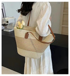 Women's Straw Woven Tote Bag With Hand New Beach Seaside Outdoor Travel Vacation Large Capacity Shoulder Bag Basket Handbag