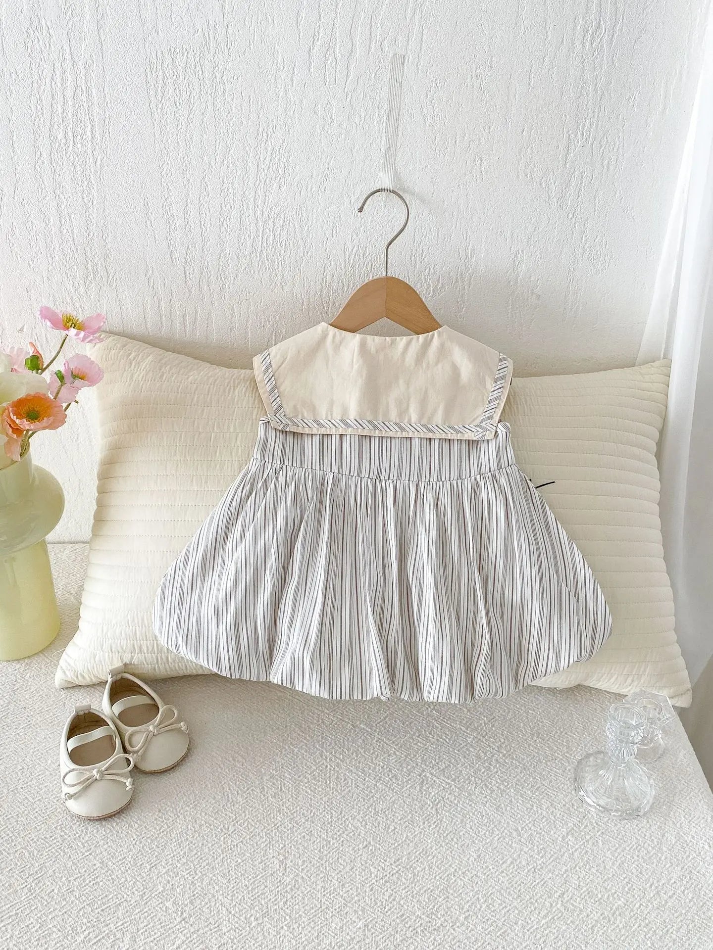 2026 Summer New Girls Preppy Style Striped Vest Dress Cotton Baby Girl Sailor Collar Sleeveless Dress Infant Toddler Clothes