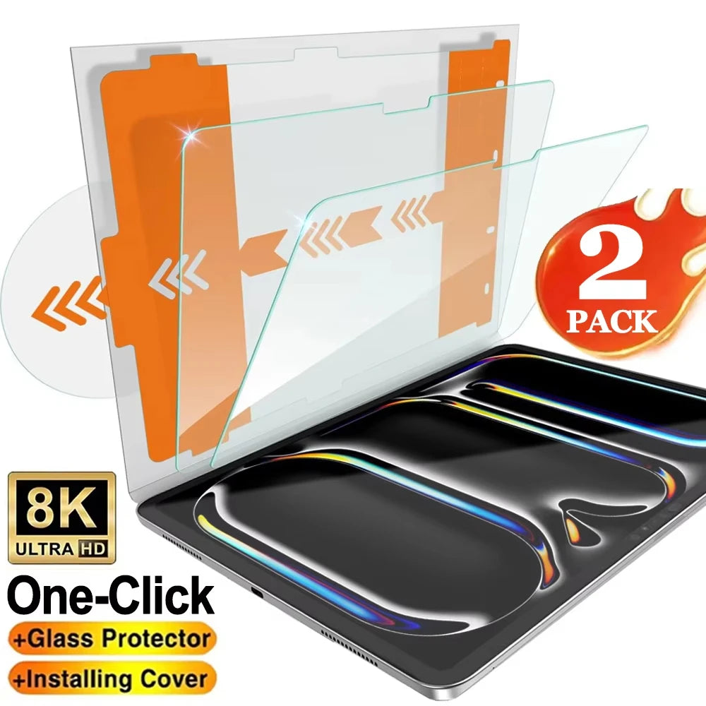 2pcs Easy to Install HD Tempered Glass Screen Protector For iPad Pro 13 12.9 M4 Air 11 M3 M2 5 4 Mini 6 7 9 9th 10 10th A16 Film
