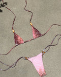 2026 Women's Two-Piece Swimsuit Pink Marble Pattern with Beaded Straps Perfect for Beach Wear and Pool Parties Summer Getaways