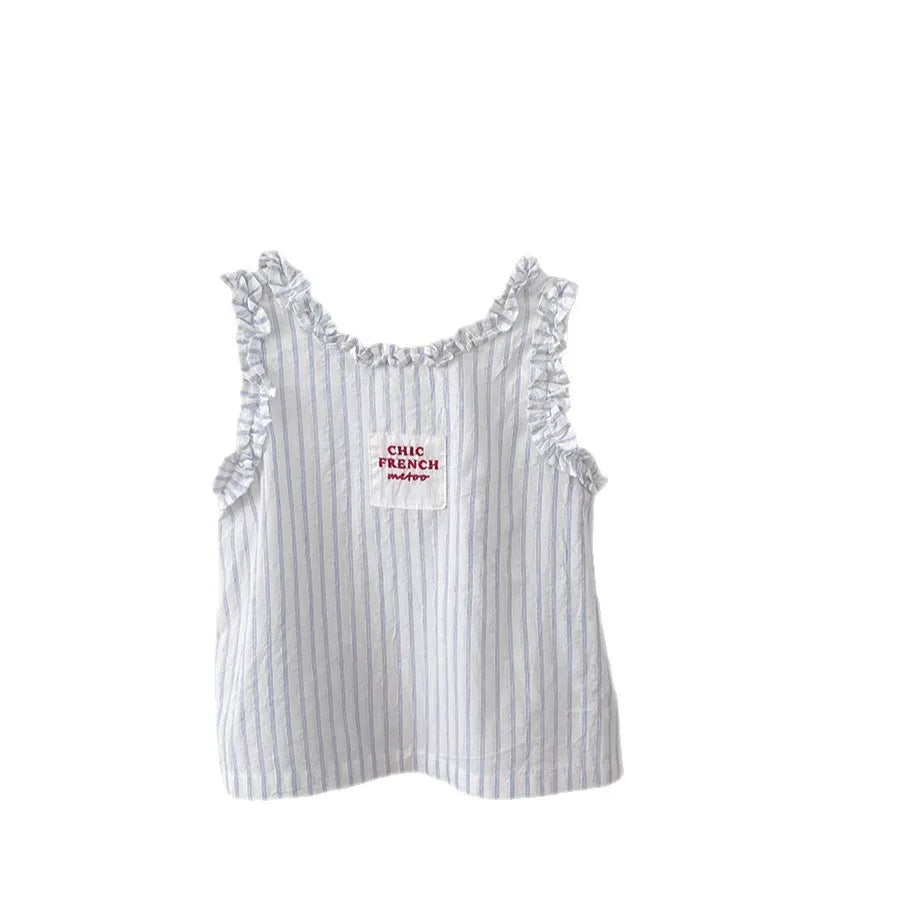 2026 Summer New Girls Sleeveless T Shirts Baby Girl Cute Lace Vest Cotton Striped Toddler Thin Breathable Tops Kids Clothes