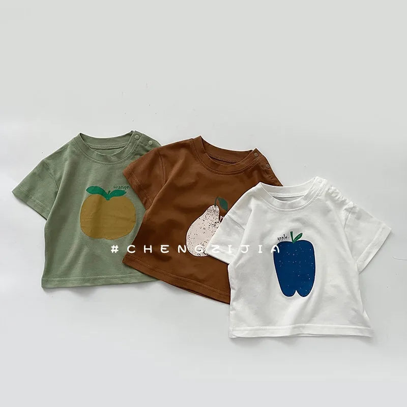 2026 Summer New Children Short Sleeve T Shirts Boys Casual Loose Tops Cotton Baby Girls Cute Cartoon Print Tee Kids Clothes