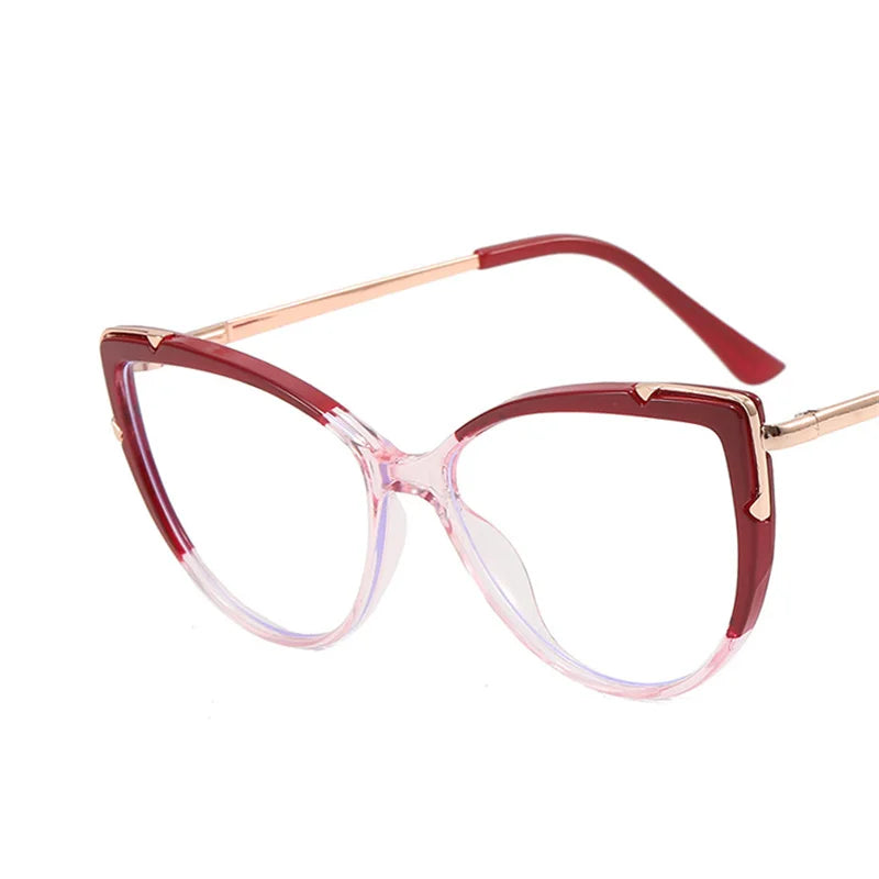 Metal Cat Eye Glasses Frame Woman Fashion TR90 Brand Designer New Trend Cateye Computer Eyewaer Gradient Color Frame Eyegalsses