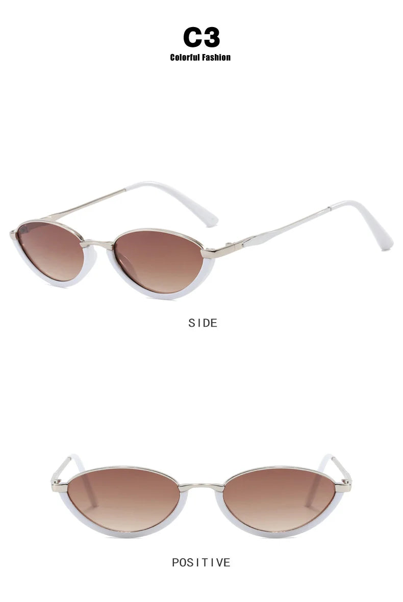 Vintage Half Frame Cat Eye Sunglasses Women Fashion Metal Glasses Punk Trendy Sun Glasses Female Shades for Famale Eyewear Uv400