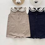 2026 Summer New Baby Sleeveless Bodysuit Cotton Infant Boy Girl Solid Sailor Collar Jumpsuit Newborn Toddler Clothes 0-24M