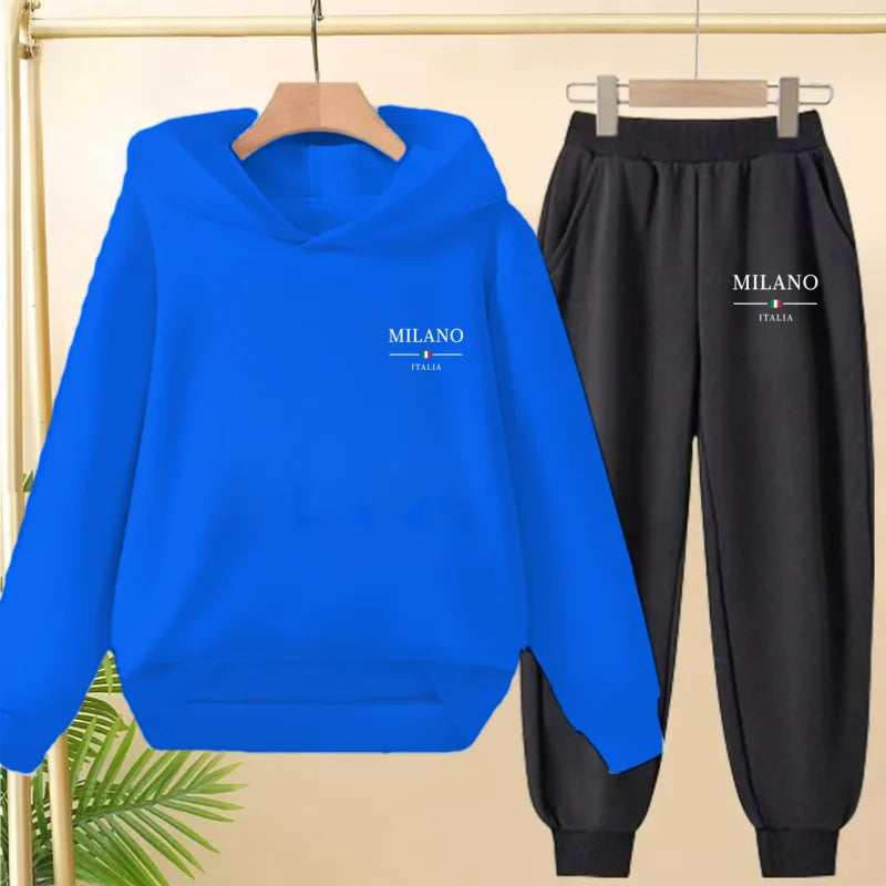 Two-piece Children's Sportswear Set with Cute Patterns Autumn Winter Includes Hoodies Pullovers Trousers Boys Girls Aged 3 to 13