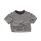 2026 Summer New Children Short Sleeve T Shirts Boys Casual Striped Tee Toddler Girls Cotton Loose Tops Kids Clothes
