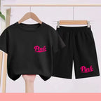 Children's summer multi-color sports short-sleeved T-shirt shorts 2-piece cartoon exquisite print children's first gift