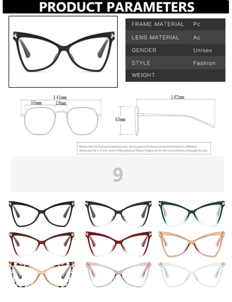 Cat Eye Oversized Glasses Frame TR90 Glasses Personality Fashion Butterfly Computer Glasses Triangle Eyewear 2024