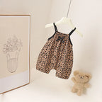 Summer Baby Girls Leopard Print Jumpsuit Infant Sleeveless Suspender One Pieces Bow Decor 0-3Y Toddler Romper Clothes