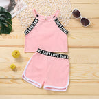 Trendy Summer Children's Sports Clothing Set 2-6Y Patchwork Letter Camisole and Shorts 2Pcs for Girls Kid's Casual Vest Outfit