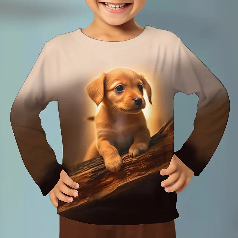 3D Cat Graphic T Shirts Autumn Clothing for Girls O-Neck Streetwear Top Long Sleeve T-Shirt Cartoon Animal Children's T-Shirts