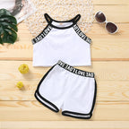 Trendy Summer Children's Sports Clothing Set 2-6Y Patchwork Letter Camisole and Shorts 2Pcs for Girls Kid's Casual Vest Outfit