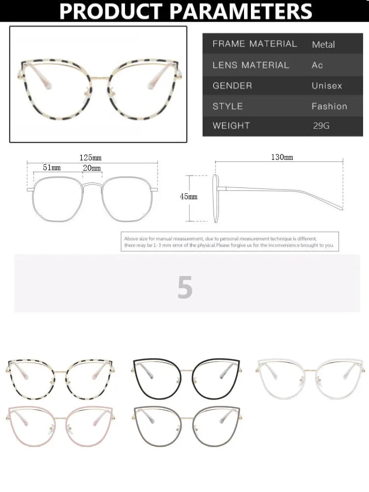 2023 Luxury Metal Women Cat Eye Optical Glasses Frame for Women Clear Fashion Transparent Fashion Computer Hollow Eyeglasses