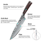 MDHAND 8pcs Kitchen Knife Damascus Stainless Steel Chef Knife Utility Paring Boning Cleaver Slicing Santoku Knives Nylon Bag