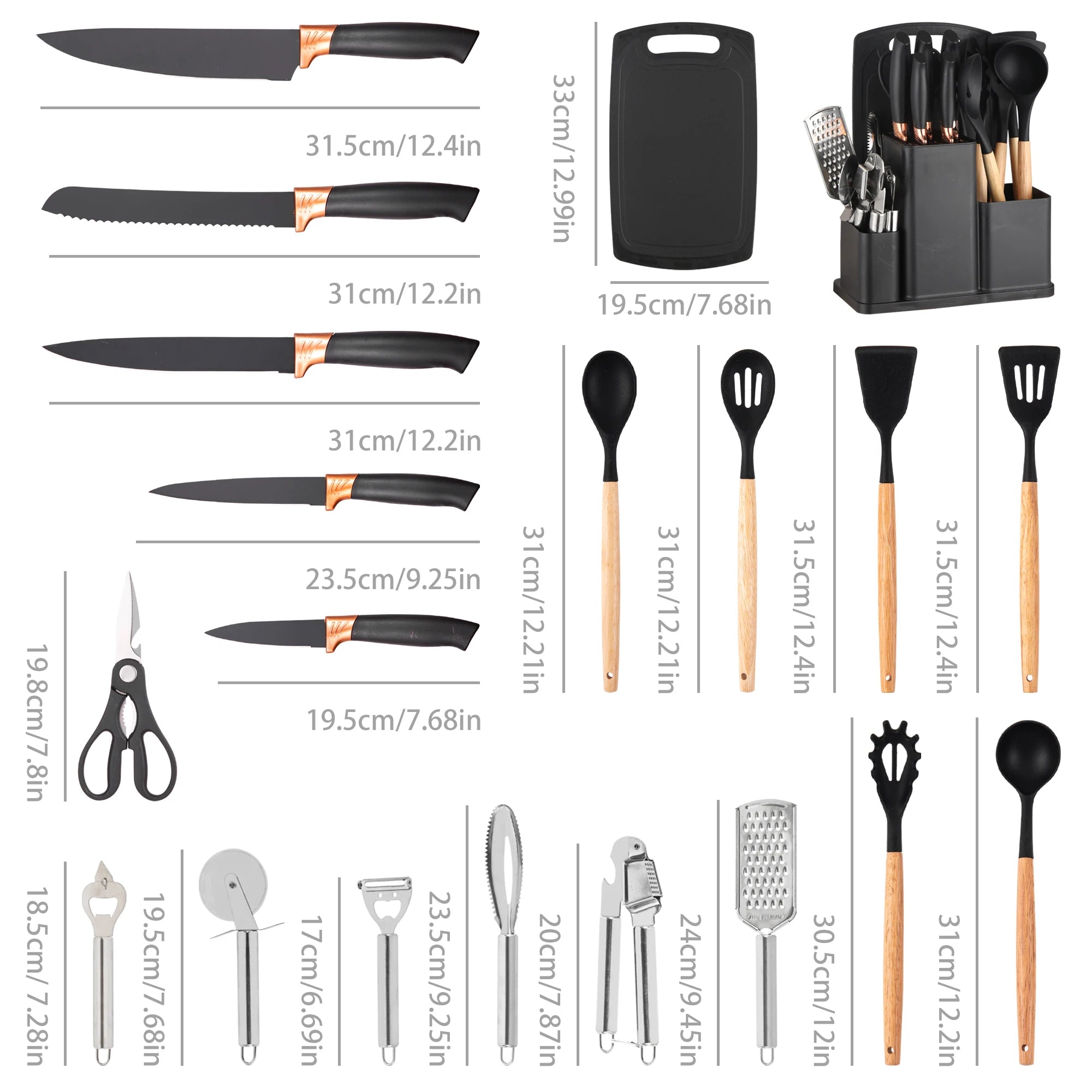 19Pcs Kitchen Utensils Set with Knife & Cutting Board, Silicone Cooking Tools with Storage Holder