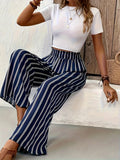 Striped Wide-Leg Pants Women loose Casual Pants Spring and Summer New High Waist straight-leg loose Pants Trousers
