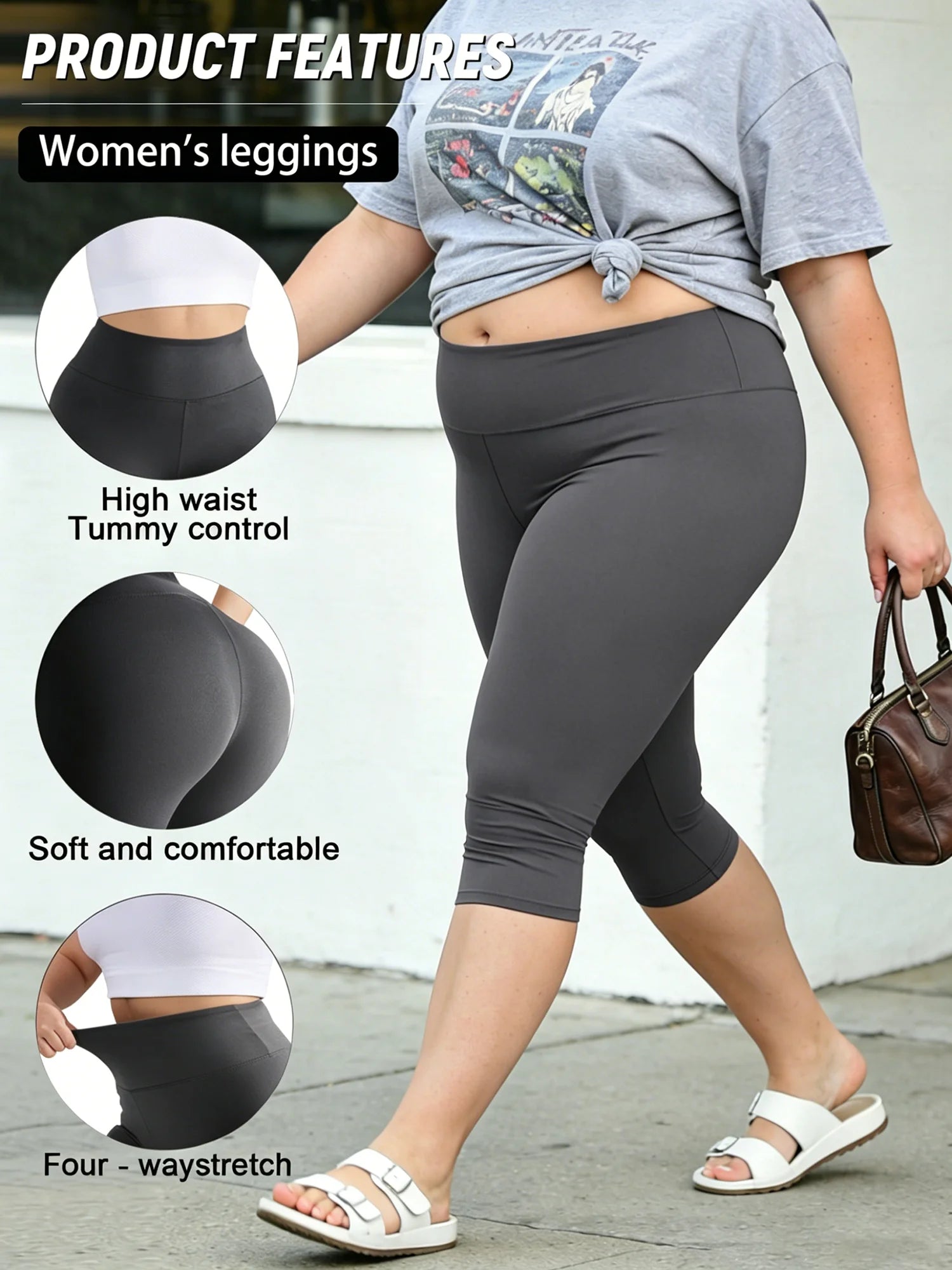 Women's Plus Size Capri Leggings High Waist Tummy Control, Stretchy Yoga Workout Pants (0XL-5X) - Spandex Elastic Fit