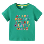 Boys Girls T-Shirt 26 Letters Print Black 100% Cotton Short Sleeve Tee Soft Casual Summer Tops for Kids Children