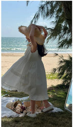 2026 New Girls Dresses Summer Solid Suspenders Dress Hollow-out Long-Sleeved Base Blouse Kid's Beach Wear