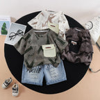 Children Streetwear 2 Piece Outfit boys 1-5 Years Summer Cotton Short Sleeve T-Shirt Denim Shorts Graffiti Print set