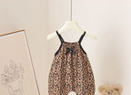 Summer Baby Girls Leopard Print Jumpsuit Infant Sleeveless Suspender One Pieces Bow Decor 0-3Y Toddler Romper Clothes